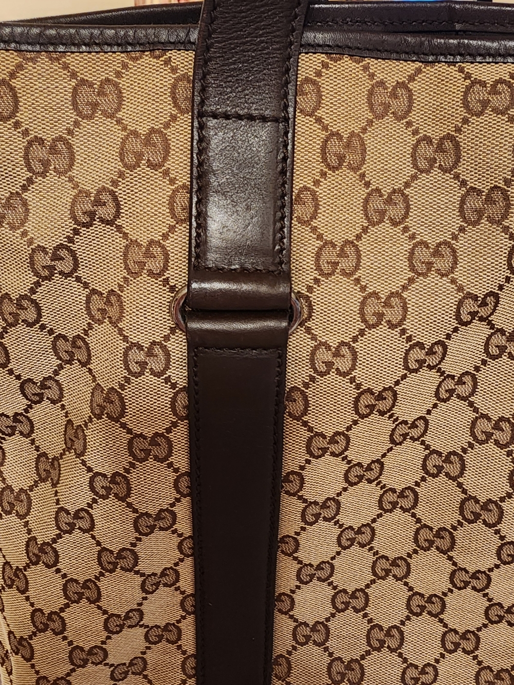 Gucci Beige GG Supreme Canvas Tote with Dark Brown Leather Trim - Picture 6 of 16